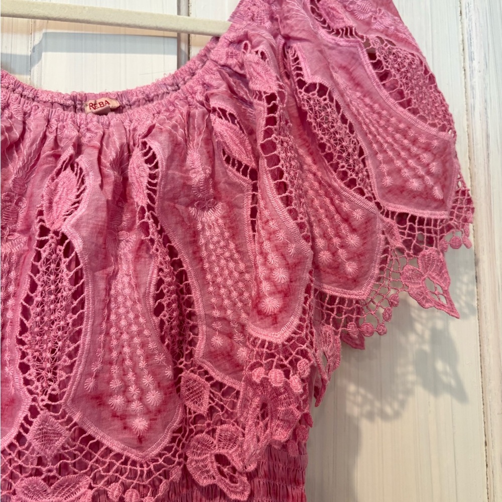 Reba Pink Lace Off-Shoulder Midi Dress - Picture 2 of 3